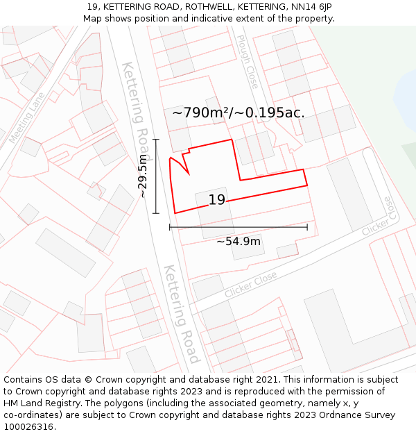 19, KETTERING ROAD, ROTHWELL, KETTERING, NN14 6JP: Plot and title map