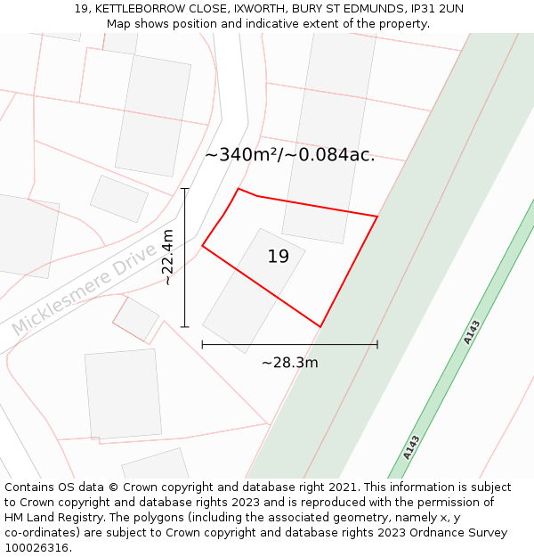 19, KETTLEBORROW CLOSE, IXWORTH, BURY ST EDMUNDS, IP31 2UN: Plot and title map