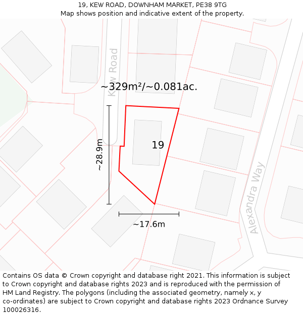 19, KEW ROAD, DOWNHAM MARKET, PE38 9TG: Plot and title map