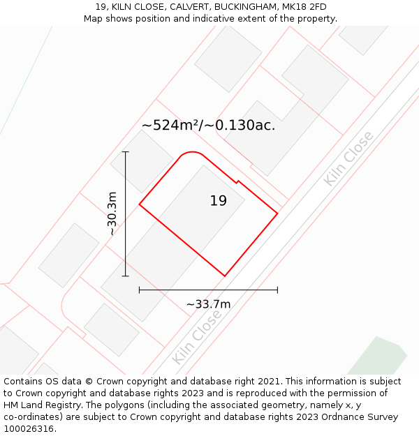 19, KILN CLOSE, CALVERT, BUCKINGHAM, MK18 2FD: Plot and title map