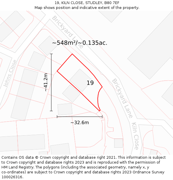 19, KILN CLOSE, STUDLEY, B80 7EF: Plot and title map
