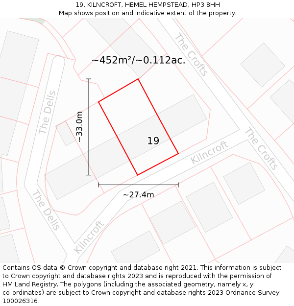 19, KILNCROFT, HEMEL HEMPSTEAD, HP3 8HH: Plot and title map