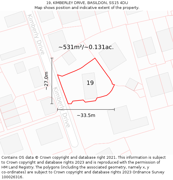 19, KIMBERLEY DRIVE, BASILDON, SS15 4DU: Plot and title map