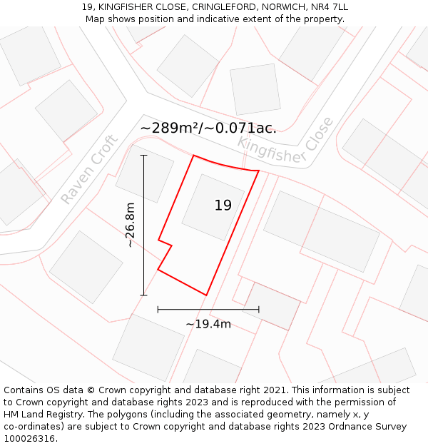 19, KINGFISHER CLOSE, CRINGLEFORD, NORWICH, NR4 7LL: Plot and title map