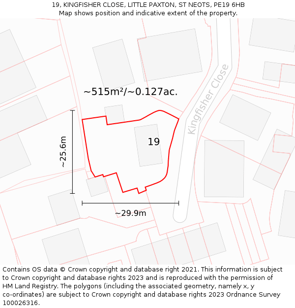 19, KINGFISHER CLOSE, LITTLE PAXTON, ST NEOTS, PE19 6HB: Plot and title map