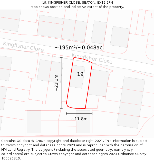 19, KINGFISHER CLOSE, SEATON, EX12 2FN: Plot and title map