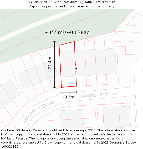 19, KINGFISHER DRIVE, WOMBWELL, BARNSLEY, S73 0UX: Plot and title map