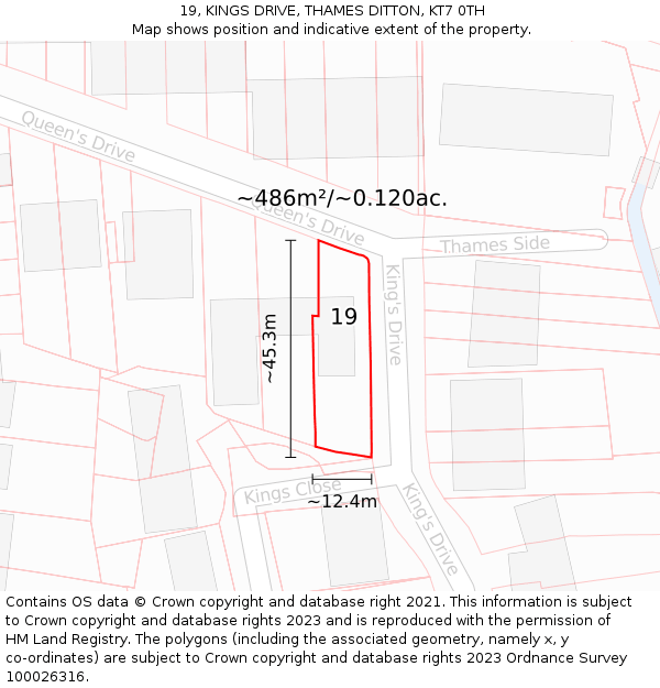 19, KINGS DRIVE, THAMES DITTON, KT7 0TH: Plot and title map