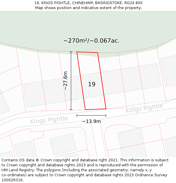 19, KINGS PIGHTLE, CHINEHAM, BASINGSTOKE, RG24 8XX: Plot and title map