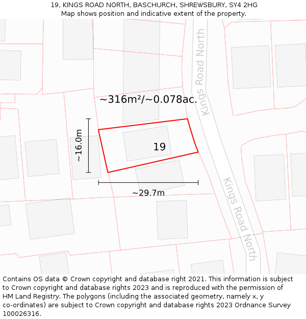 19, KINGS ROAD NORTH, BASCHURCH, SHREWSBURY, SY4 2HG: Plot and title map