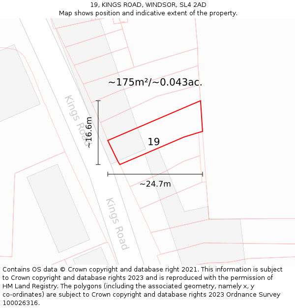 19, KINGS ROAD, WINDSOR, SL4 2AD: Plot and title map