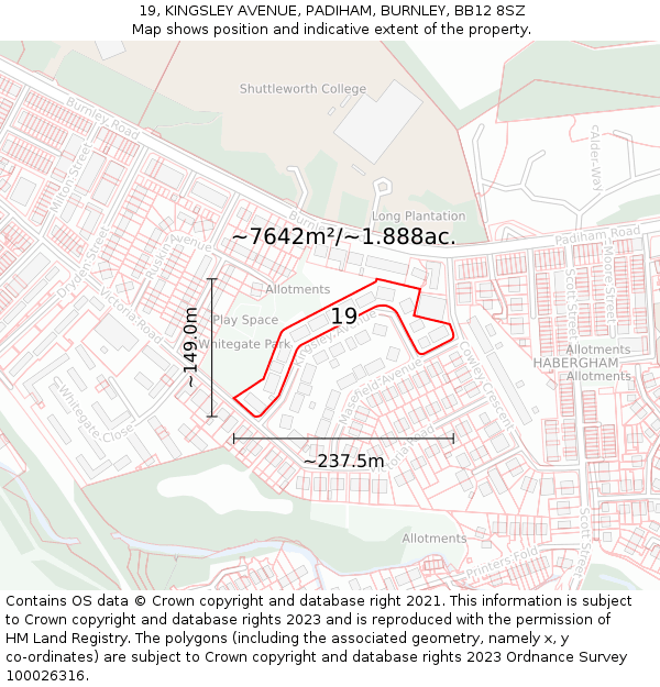 19, KINGSLEY AVENUE, PADIHAM, BURNLEY, BB12 8SZ: Plot and title map
