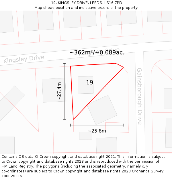 19, KINGSLEY DRIVE, LEEDS, LS16 7PD: Plot and title map