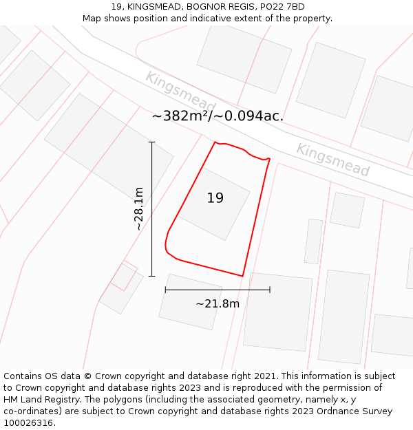19, KINGSMEAD, BOGNOR REGIS, PO22 7BD: Plot and title map