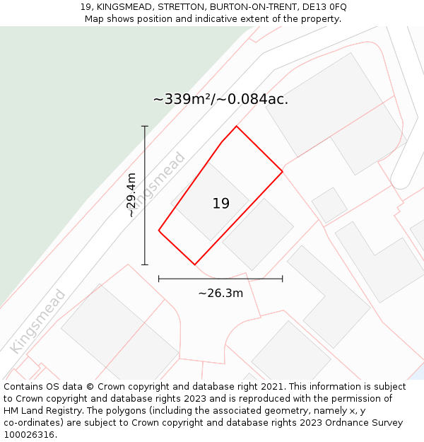 19, KINGSMEAD, STRETTON, BURTON-ON-TRENT, DE13 0FQ: Plot and title map