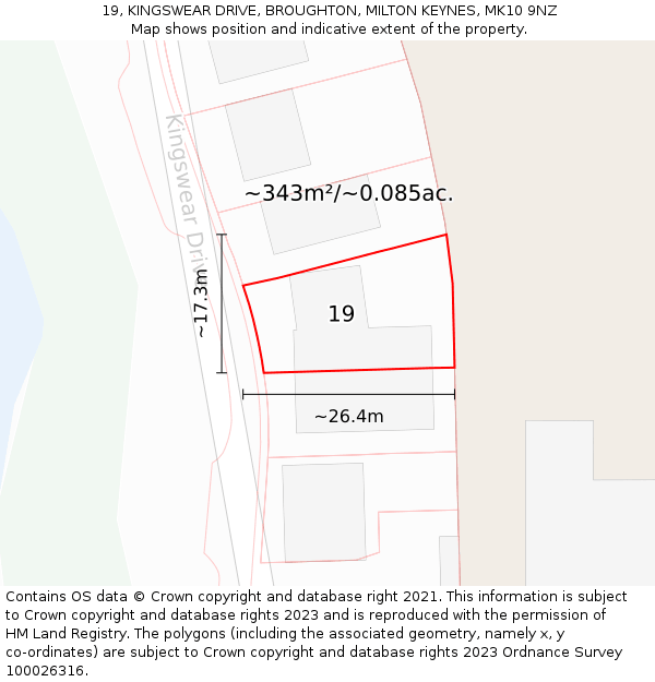 19, KINGSWEAR DRIVE, BROUGHTON, MILTON KEYNES, MK10 9NZ: Plot and title map