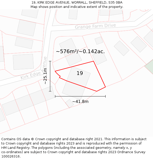 19, KIRK EDGE AVENUE, WORRALL, SHEFFIELD, S35 0BA: Plot and title map