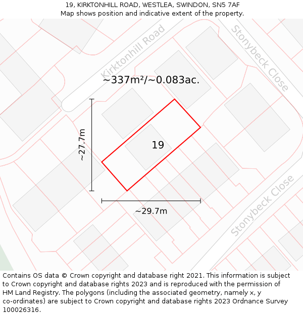 19, KIRKTONHILL ROAD, WESTLEA, SWINDON, SN5 7AF: Plot and title map