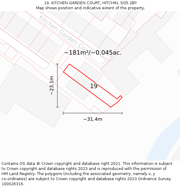 19, KITCHEN GARDEN COURT, HITCHIN, SG5 2BY: Plot and title map