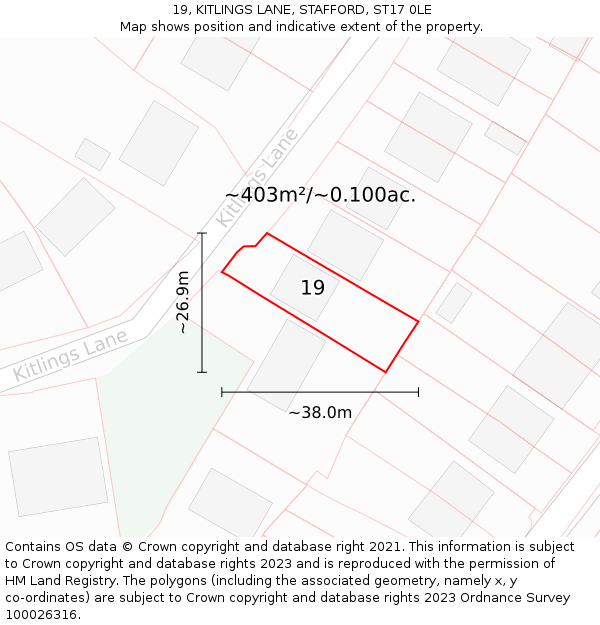 19, KITLINGS LANE, STAFFORD, ST17 0LE: Plot and title map