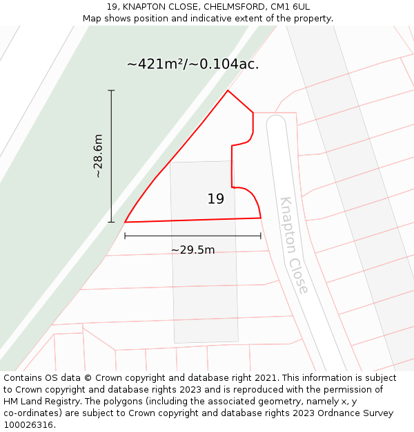 19, KNAPTON CLOSE, CHELMSFORD, CM1 6UL: Plot and title map