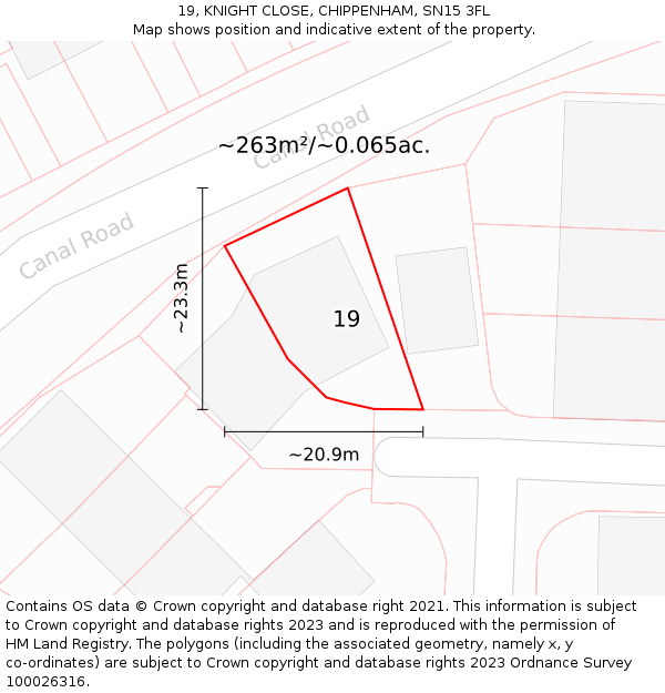 19, KNIGHT CLOSE, CHIPPENHAM, SN15 3FL: Plot and title map
