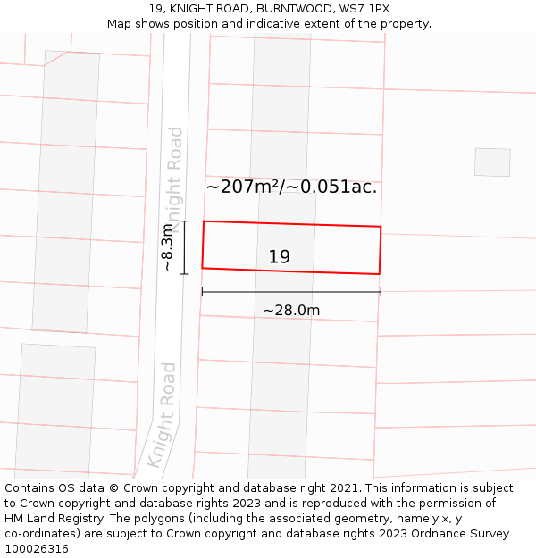 19, KNIGHT ROAD, BURNTWOOD, WS7 1PX: Plot and title map