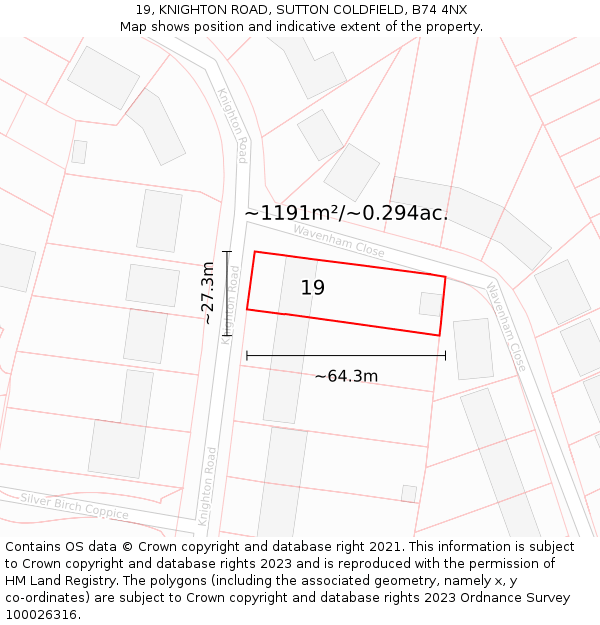 19, KNIGHTON ROAD, SUTTON COLDFIELD, B74 4NX: Plot and title map