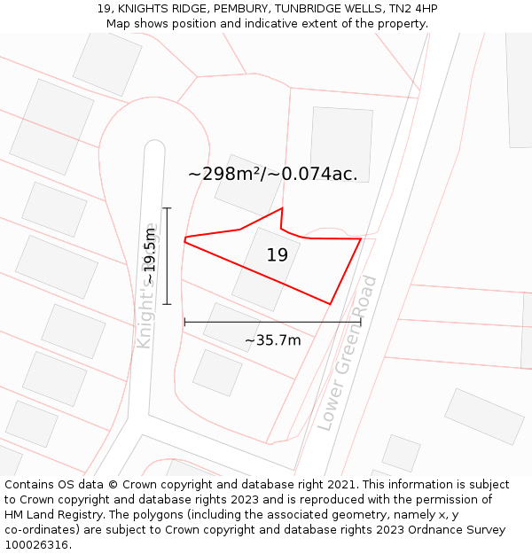 19, KNIGHTS RIDGE, PEMBURY, TUNBRIDGE WELLS, TN2 4HP: Plot and title map