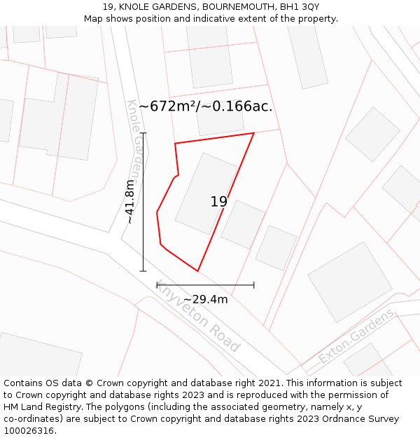 19, KNOLE GARDENS, BOURNEMOUTH, BH1 3QY: Plot and title map