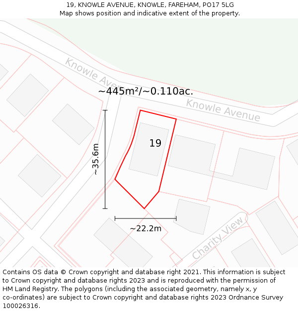 19, KNOWLE AVENUE, KNOWLE, FAREHAM, PO17 5LG: Plot and title map