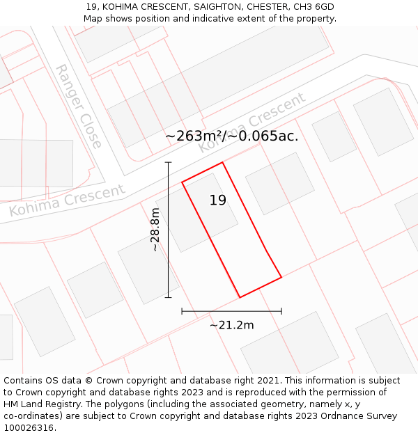 19, KOHIMA CRESCENT, SAIGHTON, CHESTER, CH3 6GD: Plot and title map