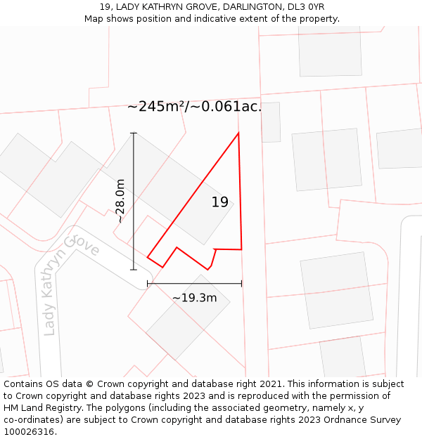 19, LADY KATHRYN GROVE, DARLINGTON, DL3 0YR: Plot and title map