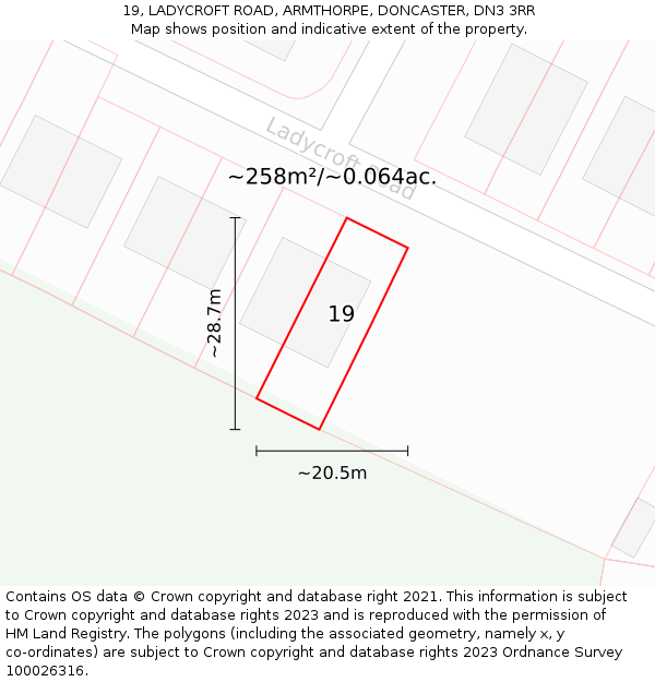 19, LADYCROFT ROAD, ARMTHORPE, DONCASTER, DN3 3RR: Plot and title map