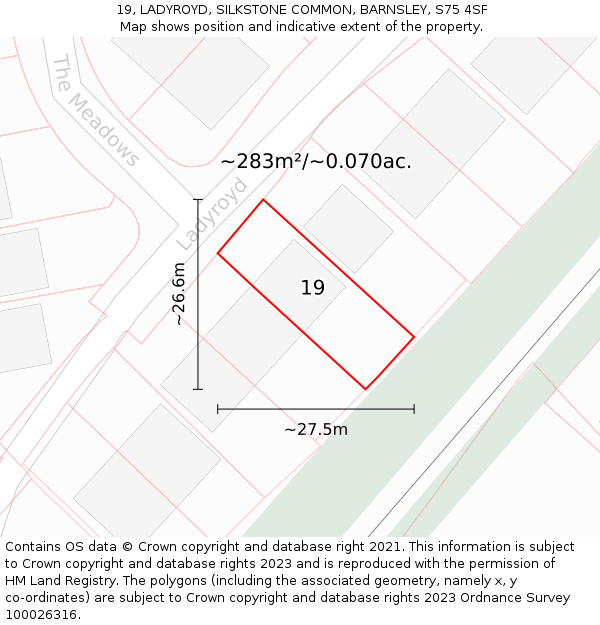 19, LADYROYD, SILKSTONE COMMON, BARNSLEY, S75 4SF: Plot and title map