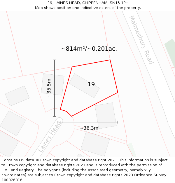 19, LAINES HEAD, CHIPPENHAM, SN15 1PH: Plot and title map