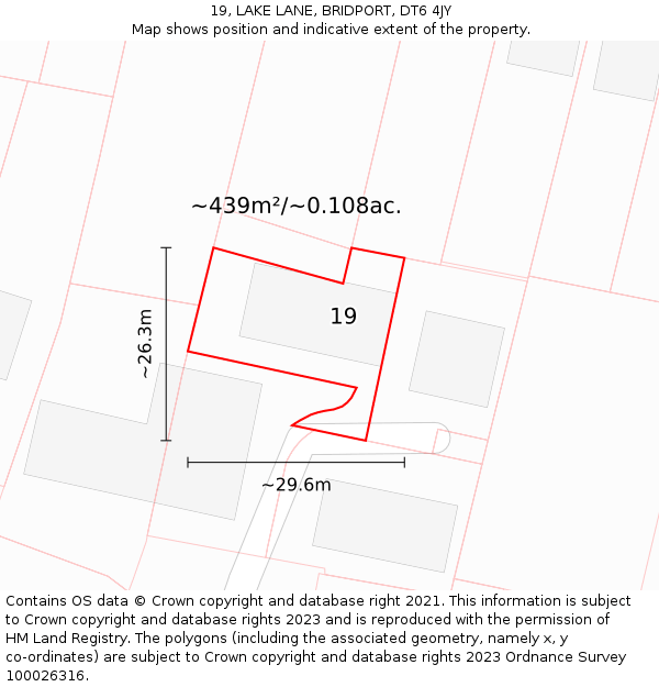 19, LAKE LANE, BRIDPORT, DT6 4JY: Plot and title map