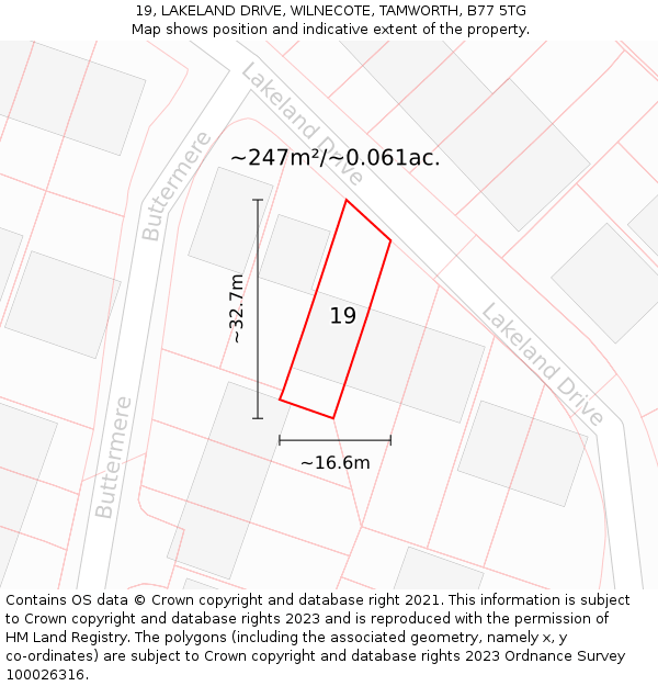 19, LAKELAND DRIVE, WILNECOTE, TAMWORTH, B77 5TG: Plot and title map