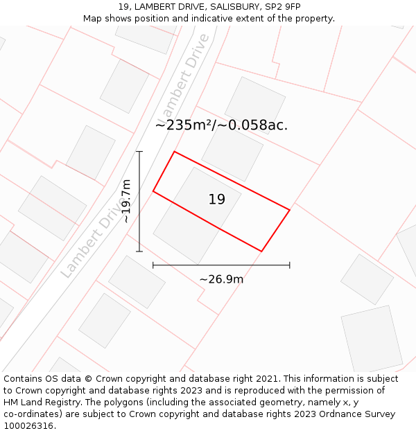 19, LAMBERT DRIVE, SALISBURY, SP2 9FP: Plot and title map