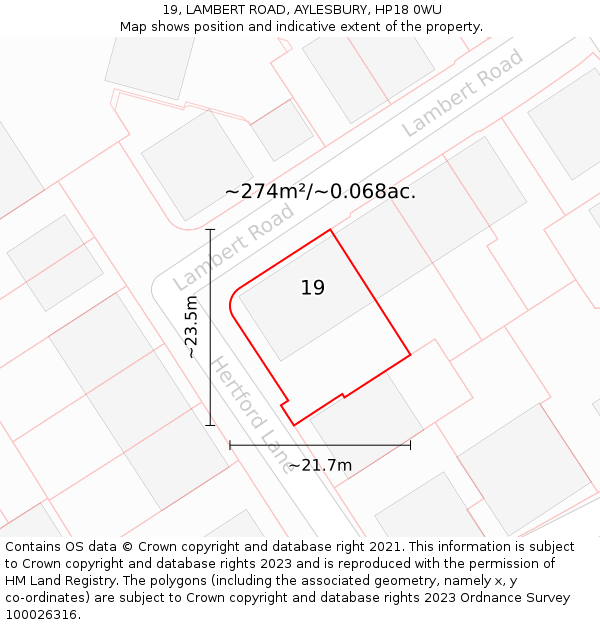 19, LAMBERT ROAD, AYLESBURY, HP18 0WU: Plot and title map