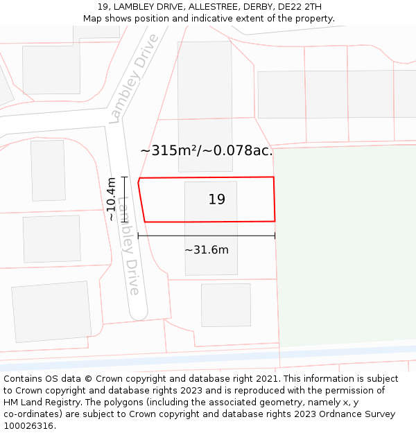 19, LAMBLEY DRIVE, ALLESTREE, DERBY, DE22 2TH: Plot and title map