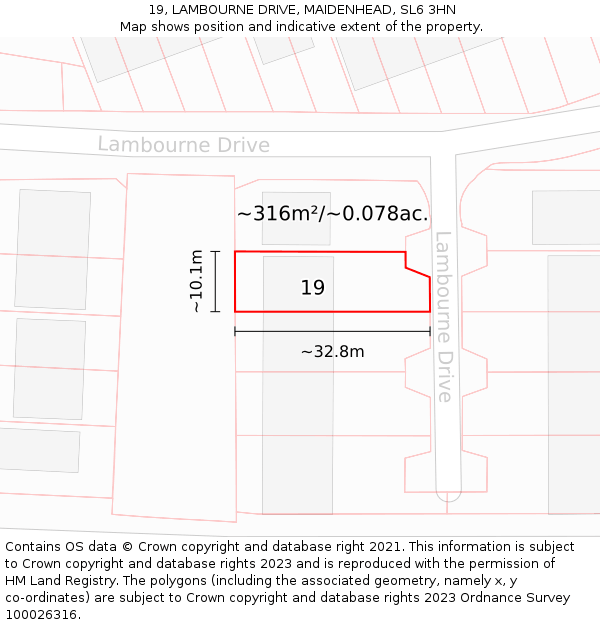 19, LAMBOURNE DRIVE, MAIDENHEAD, SL6 3HN: Plot and title map