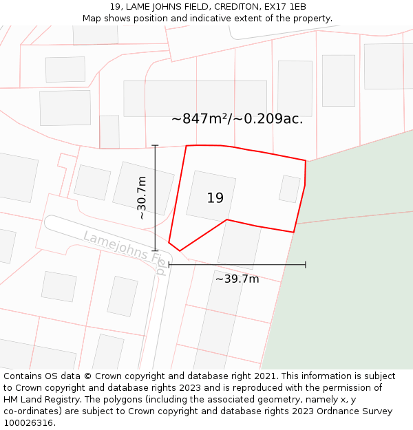 19, LAME JOHNS FIELD, CREDITON, EX17 1EB: Plot and title map