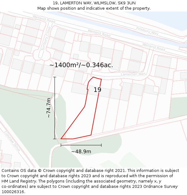 19, LAMERTON WAY, WILMSLOW, SK9 3UN: Plot and title map
