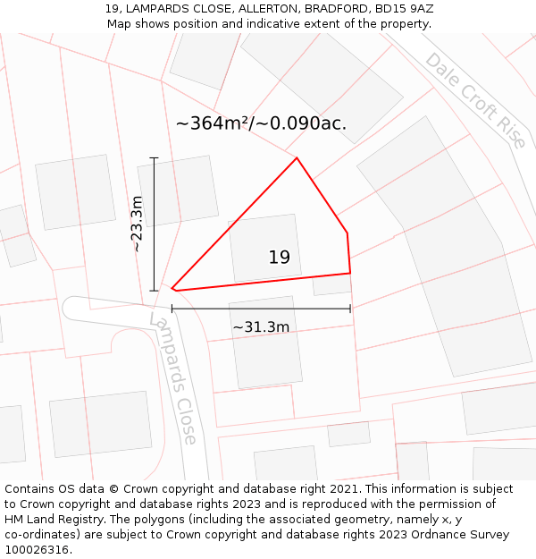 19, LAMPARDS CLOSE, ALLERTON, BRADFORD, BD15 9AZ: Plot and title map