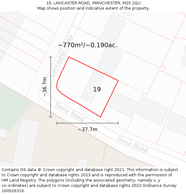 19, LANCASTER ROAD, MANCHESTER, M20 2QU: Plot and title map