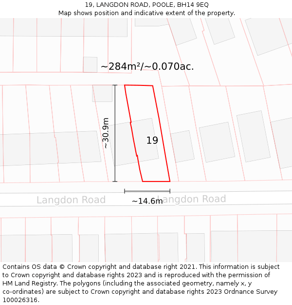 19, LANGDON ROAD, POOLE, BH14 9EQ: Plot and title map