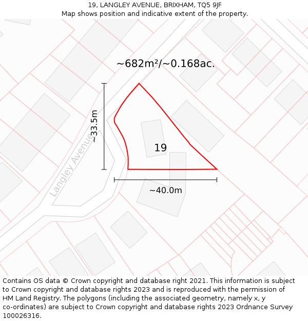 19, LANGLEY AVENUE, BRIXHAM, TQ5 9JF: Plot and title map