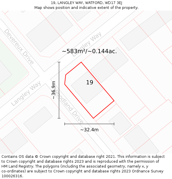 19, LANGLEY WAY, WATFORD, WD17 3EJ: Plot and title map