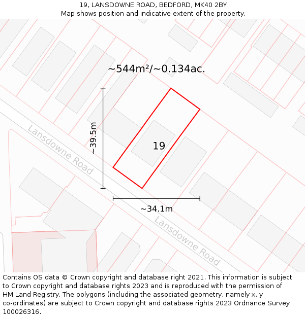 19, LANSDOWNE ROAD, BEDFORD, MK40 2BY: Plot and title map